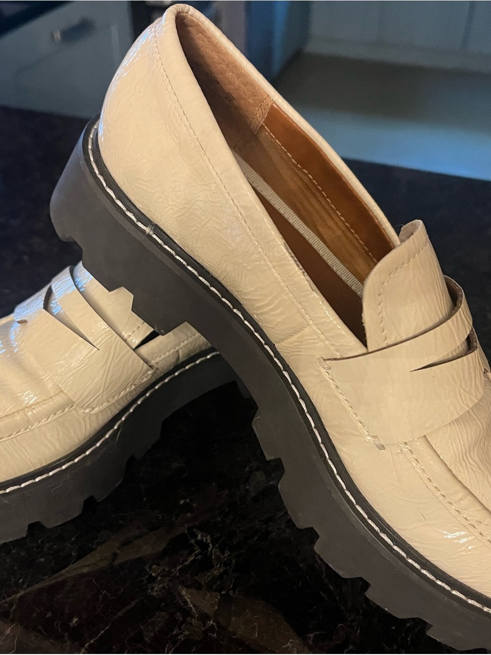 Franco Sarto Cream Chunky Lug Sole Penny Loafers